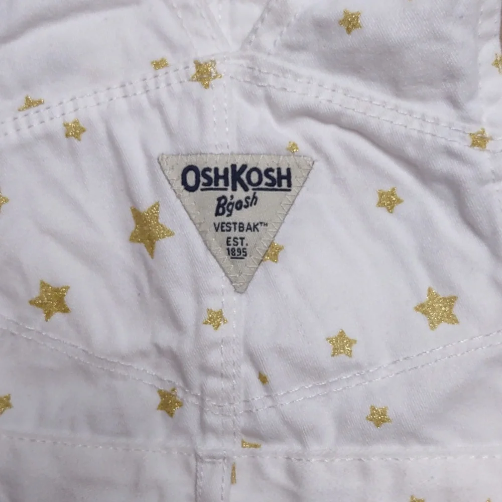 OshKosh B'Gosh Gold Sparkle Stars White Bib Overalls Girls Size 9 Months 9M